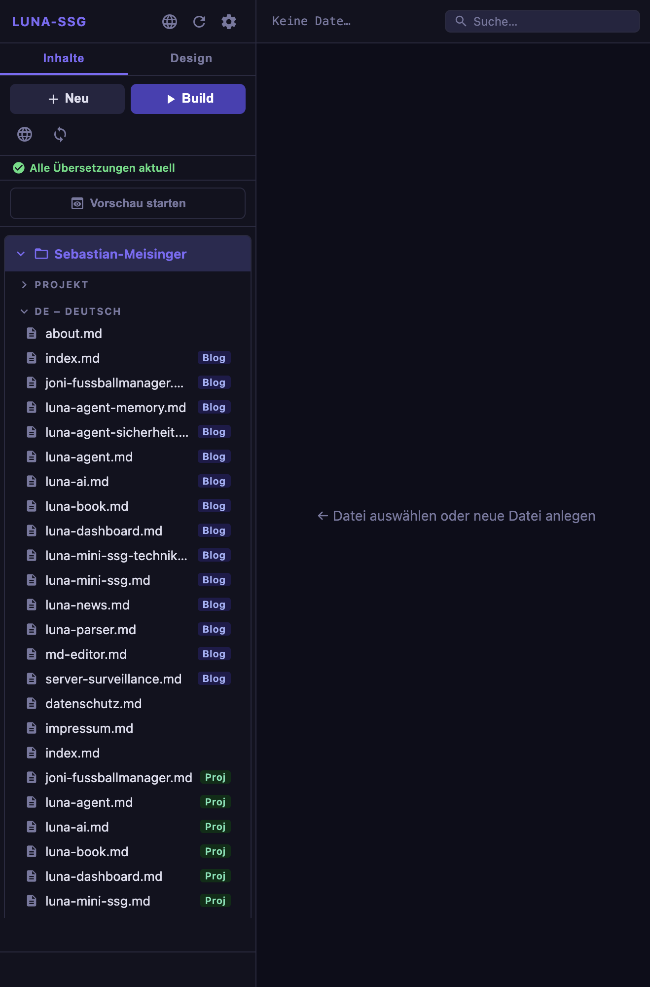 Admin-UI – Datei-Explorer mit aufgeklapptem DE-Ordner